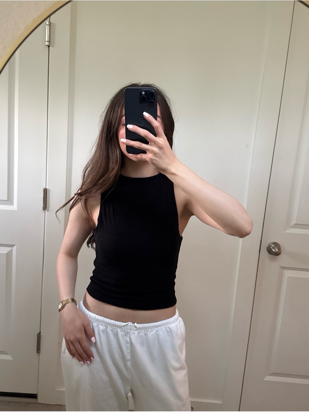 Women's Black High-Neck Ribbed Tank Top